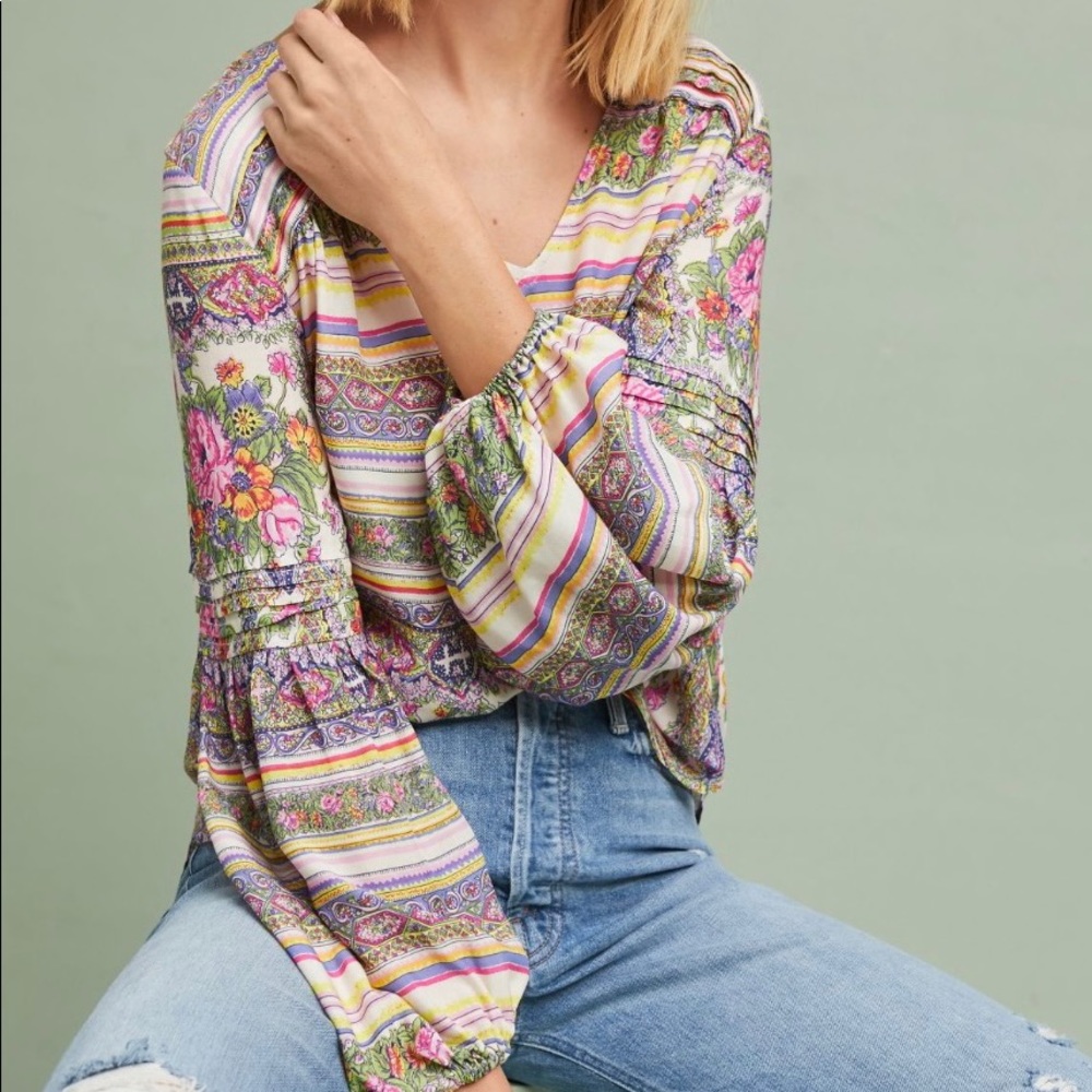 Anthropologie Maeve Colorful Peasant Top Sz M